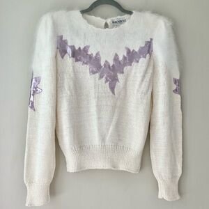 Vintage | JD Boutique White and Purple Angora Knit Sweater Union Tag